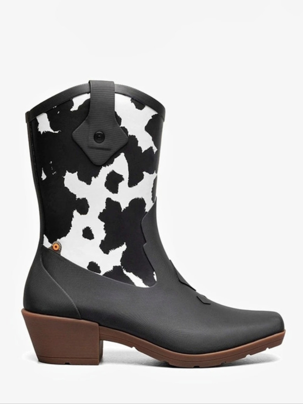 Bogs Jolene Patch Ankle Black & White Cow Print Rain Boots